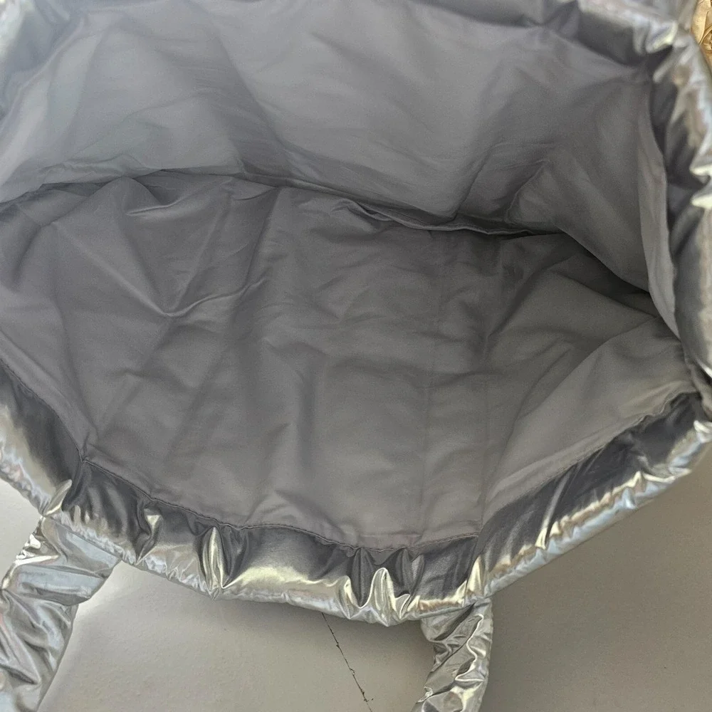 Bath &‎ Body Works Silver Puffer Tote Bag Black Friday 2024 Edition Logo Shiny